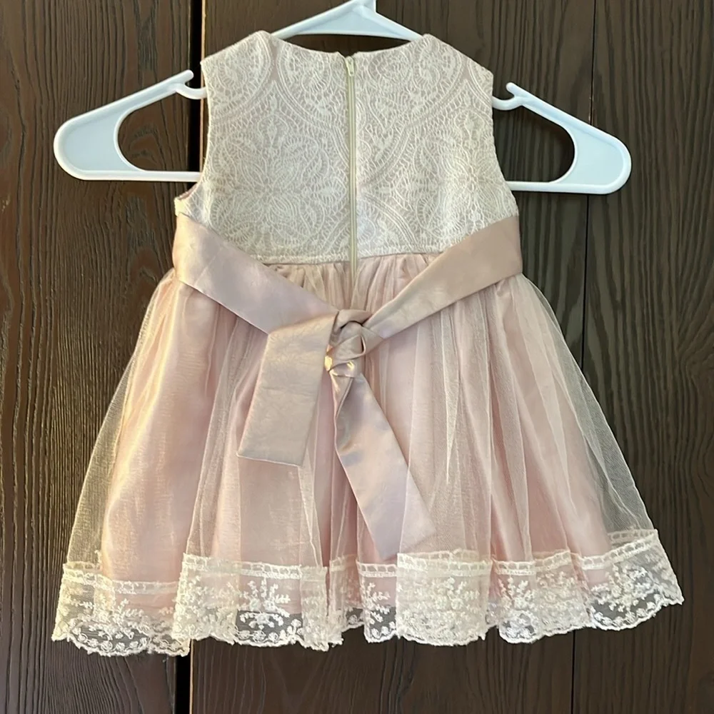 Tedi-Mod baby’s dressy sleeveless dress. Mauve with mauve lace overlay. 12 month